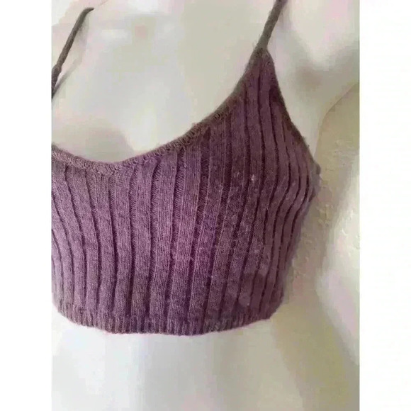 Zara Ribbed Knit Top Trf Purple V-Neck Straps Size Small - Picture 8 of 8